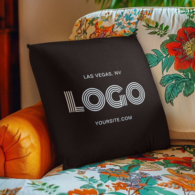 Coussin Logo rectangulaire moderne noir et blanc (Black and White Modern Rectangular Logo Throw Pillow add Your Personalized Text Website)