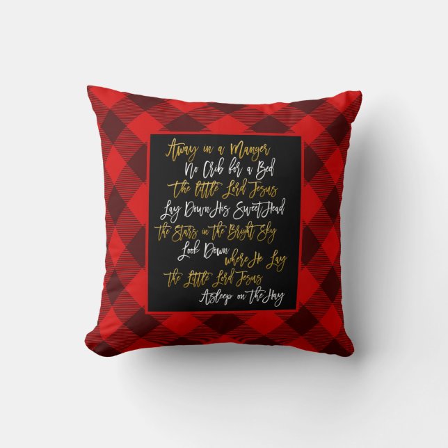 Coussin Loin Dans Le Manger Lyrics Rouge Brown Plaid Noël (Recto)