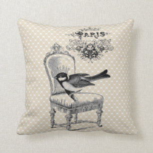 Coussin L'oiseau chic vintage de Paris et la chaise