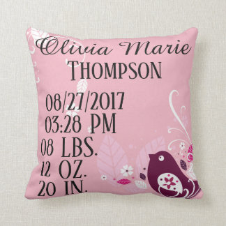 Coussin L'oiseau rose de bébé laisse à fleur la naissance