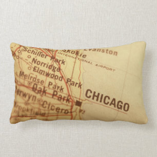 Coussin lombaire de carte vintage de Chicago