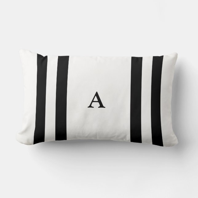Coussin lombaire de monogramme noir de rayure (Recto)