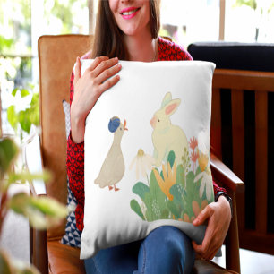 Coussin Lombaire Lapin et Oiseau de la Forêt   Nu 
