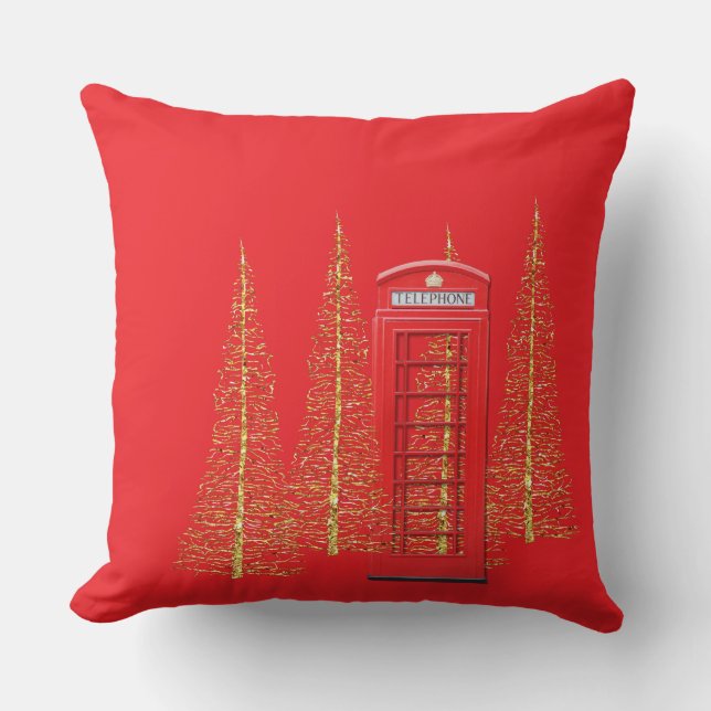 Coussin London Red Telephone Box Gold Trees lancent l'orei (Recto)