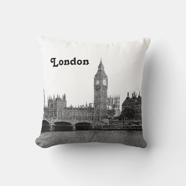 Coussin Londres Angleterre Royaume-Uni Skyline Etché (Recto)