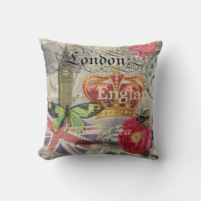 Coussin Londres Angleterre Voyage Europe Vintage Art (Recto)