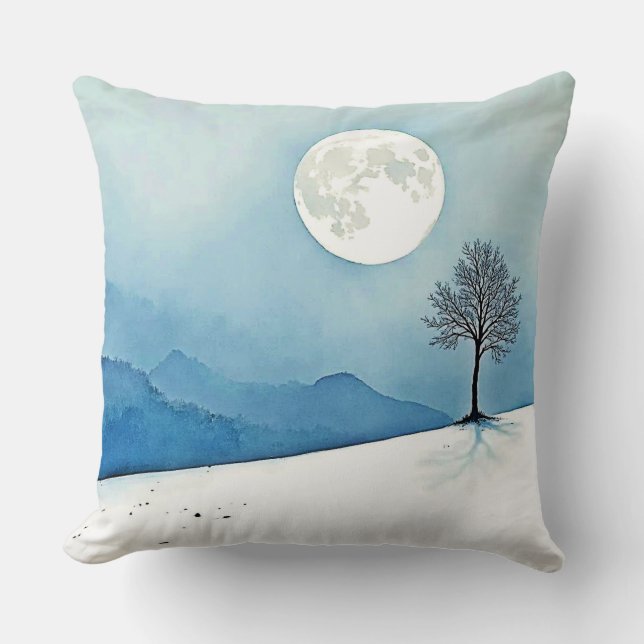Coussin Lone Tree : Sérénité de la Pleine Lune Silencieuse (Recto)