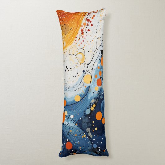 Coussin long Abstrait Vagues Bleu et Orange (Dos (Vertical))