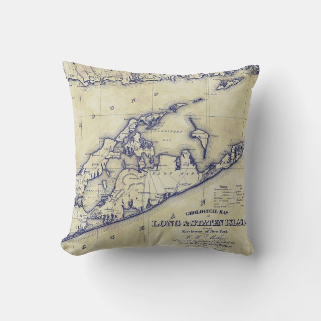 Coussin Long Island The Hamptons Map VC Tea Sardé (Recto)