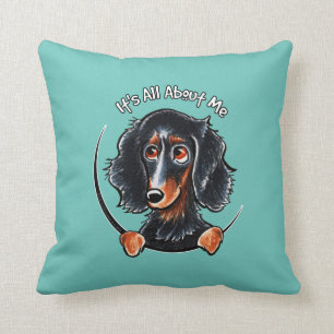 Coussin Longhair Dachshund Black Tan IAAM Turquoise