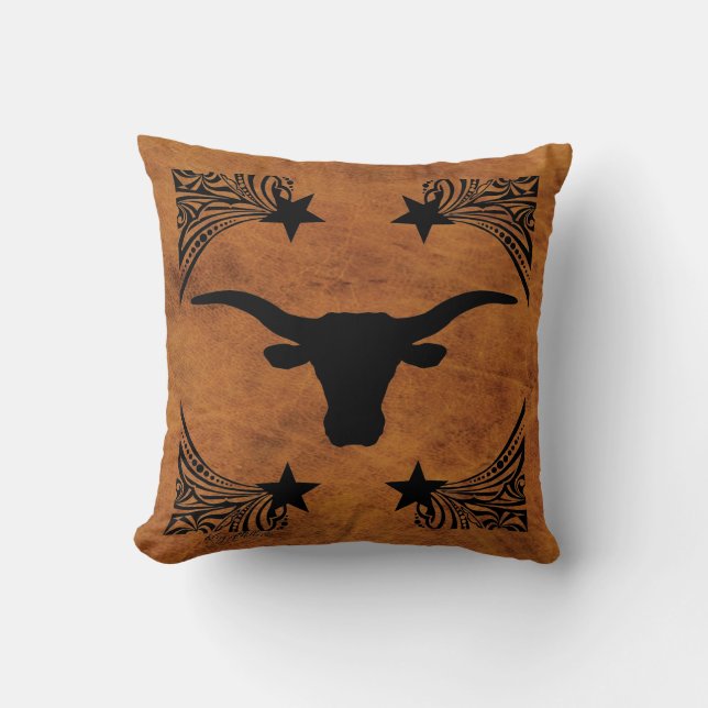 Coussin Longhorn Steer Silhouette Jeu d'oreiller (Recto)