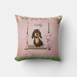 Coussin Longue Cheveux Dachshund Balançant Jeu d'oreiller