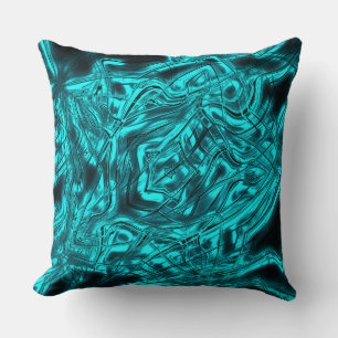Coussin Longues courbes formant étoile sur cyan métallique