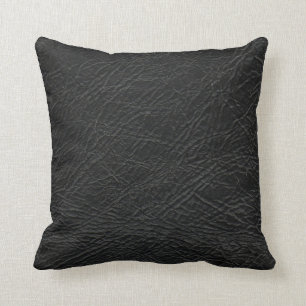 Coussin look cuir noir
