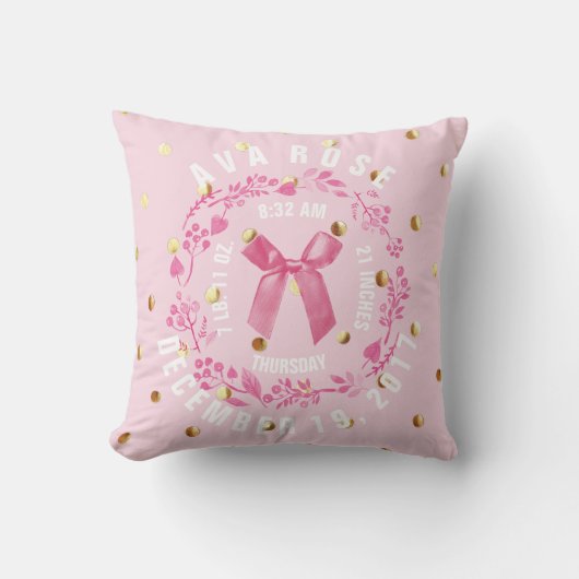 Coussin L'or de rose de bébé de stat | de naissance (Recto)