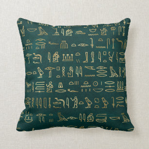 Coussin L'or métallique Hiéroglyphes égyptiens sur le v