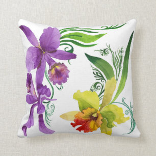 Coussin L'orchidée pourpre et jaune fleurit la couleur