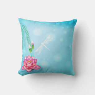 Coussin Lotus bleu rose décoratif pailleté faux foil