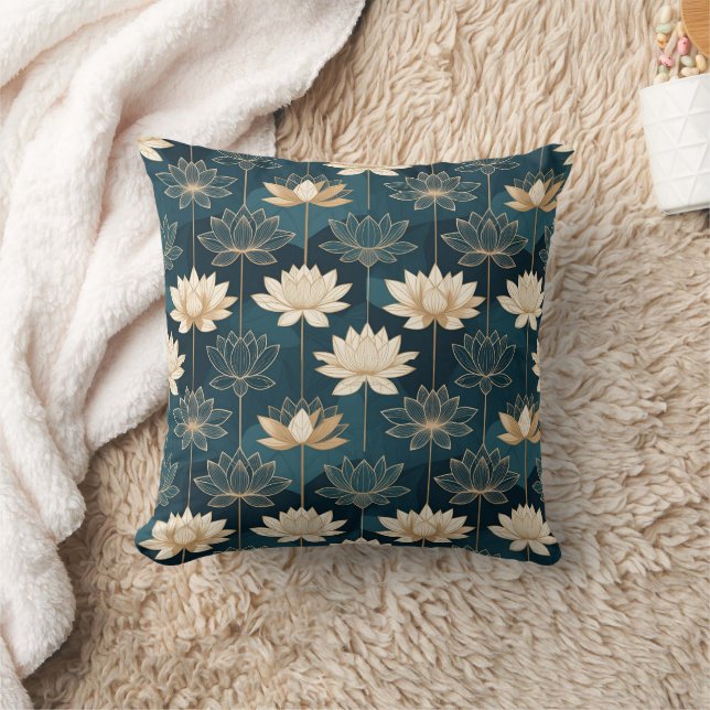 Coussin Lotus doré géométrique sur sarcelle (Couverture)