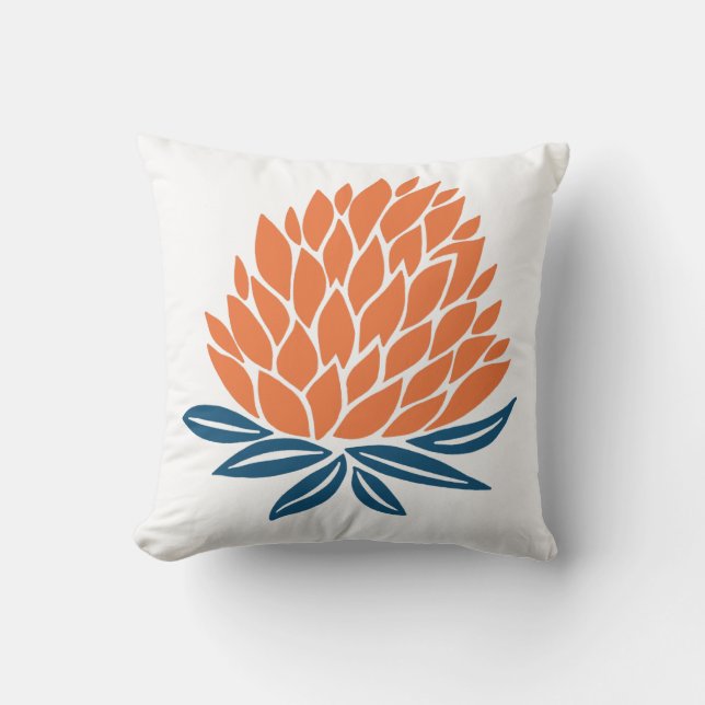 Coussin Lotus Fleur Bleu Orange Blanc (Recto)