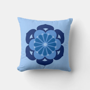 Coussin Lotus Flower Mandala, Indigo et bleu clair