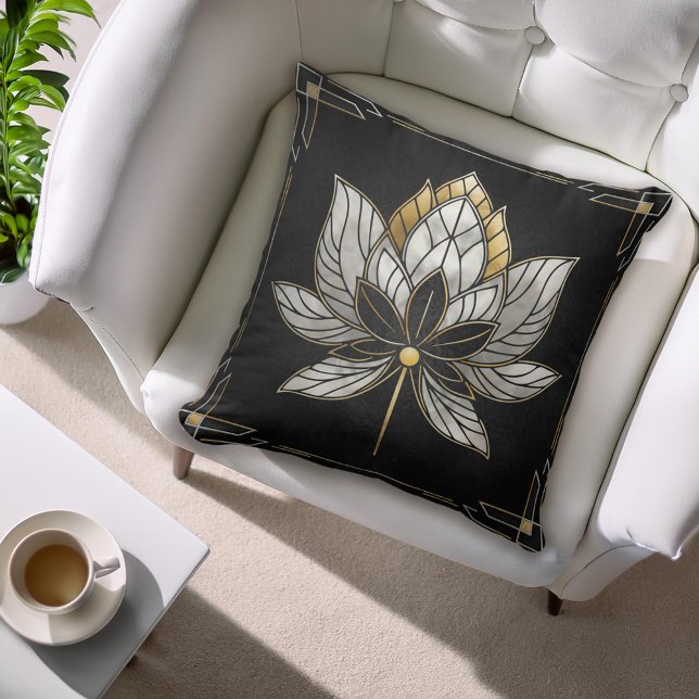 Coussin Lotus Flower - Noir, Perle et Or (Créateur téléchargé)