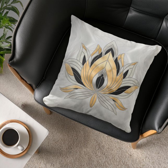 Coussin Lotus Flower - Noir, Perle et Or (Créateur téléchargé)
