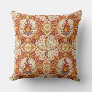 Coussin Lotus Mandala à la Flamme Sacrée - Motif de Phénix