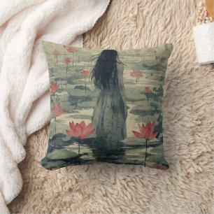 Coussin Lotus mélancolique Aquarelle Brumeuse (2)