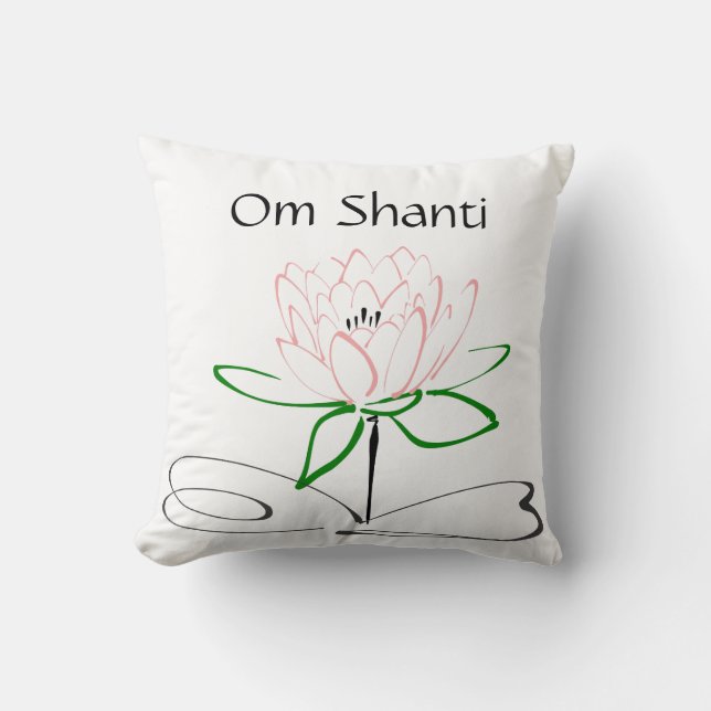 Coussin Lotus Rose Vert Om Shanti (Recto)