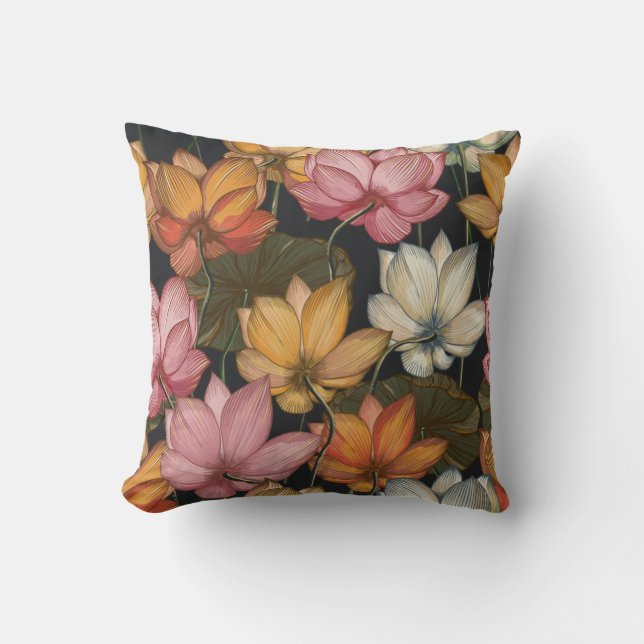 Coussin Lotus Water Lys Rose Jaune Blanc Vert (Recto)