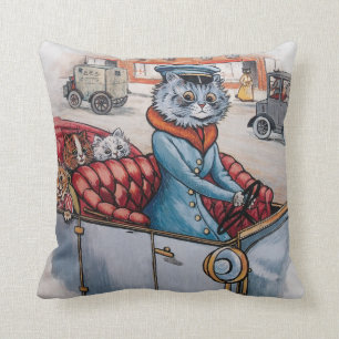 Coussin Louis Wain - chauffeur de chat avec des chatons
