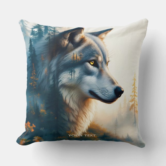 Coussin Loup à double exposition Imaginaire (Recto)