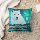 Coussin Loup arctique et nuit magique avec aurores boréale (Couverture)
