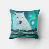 Coussin Loup arctique et nuit magique avec aurores boréale (Verso)