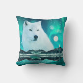 Coussin Loup arctique et nuit magique avec aurores boréale (Recto)