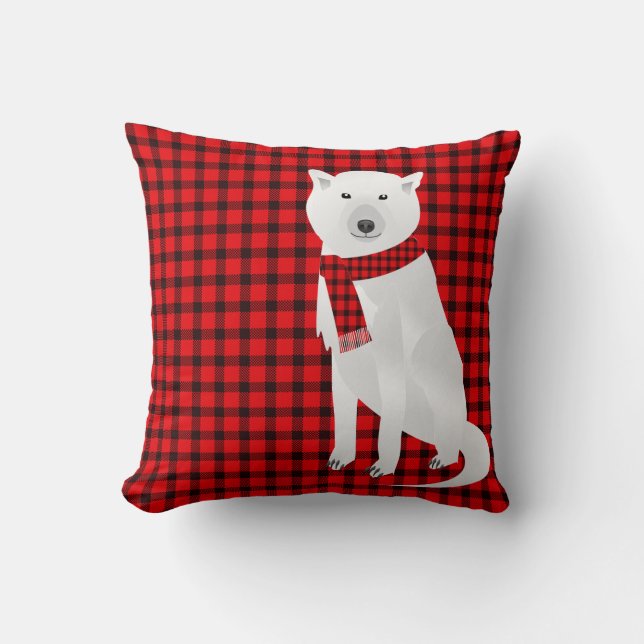 Coussin Loup blanc Ours rouge et polaire avec bison de lou (Recto)