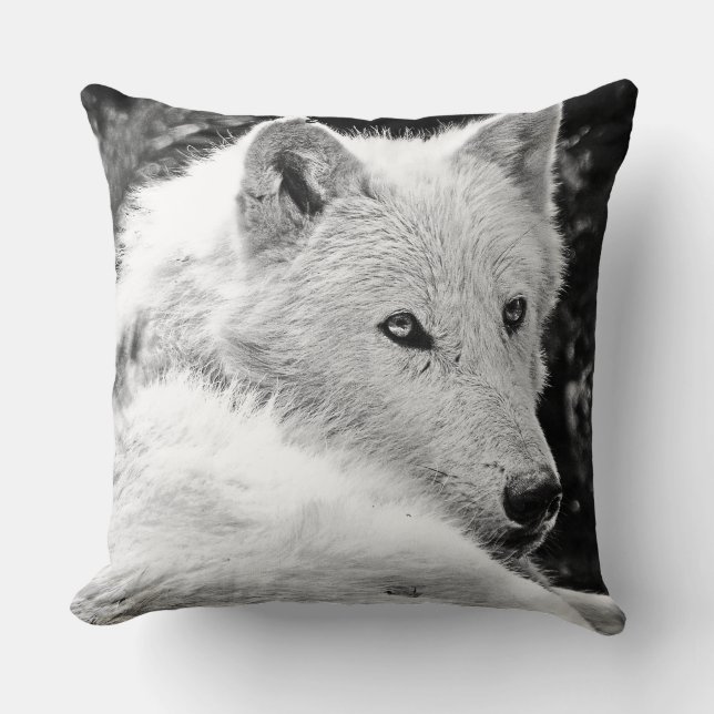 Coussin Loup blanc renversant (Recto)