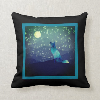 Coussin Loup bleu Admirer la Pleine lune dans les montagne