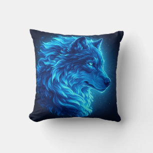 Coussin Loup Bleu Majestueux Art de Faune Fantastique Lumi