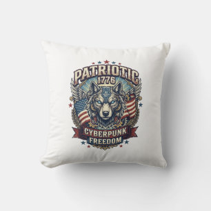 Coussin Loup Cyberpunk Liberté Ai Patriotique Futur