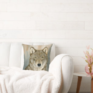 Coussin Loup dans la brume aquarelle