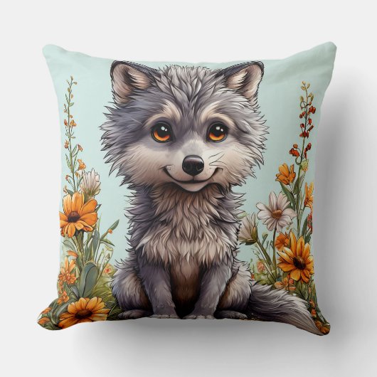 Coussin Loup de dessin animé adorable (Recto)
