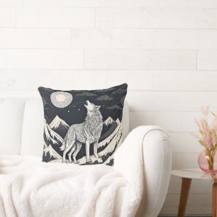 Coussin Loup de nuit Howl - Lune et forêt esthétique
