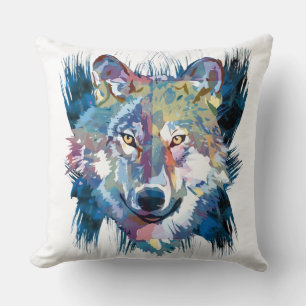 Coussin Loup Dessin de loup coloré Peinture Abstraite