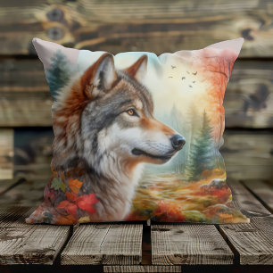 Coussin Loup en forêt : un mélange époustouflant de nature