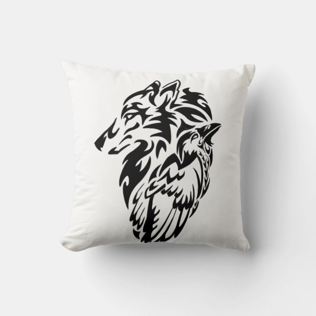 Coussin Loup et corbeau (Recto)