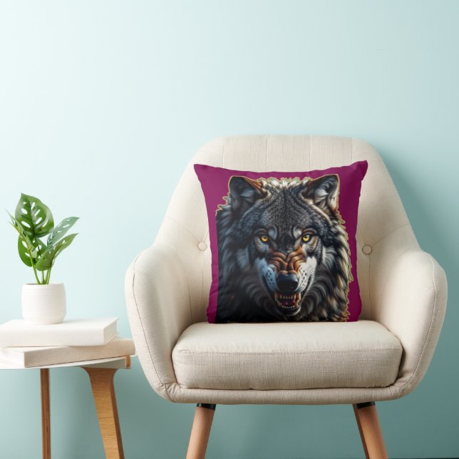 Coussin Loup Féroce – Symbole de Force et de Liberté (Chaise)