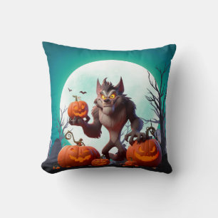 Coussin loup-garou et citrouilles d'Halloween