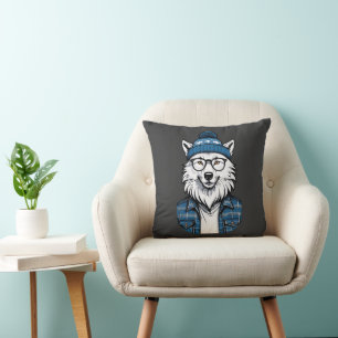 Coussin Loup Hivernal Stylisé